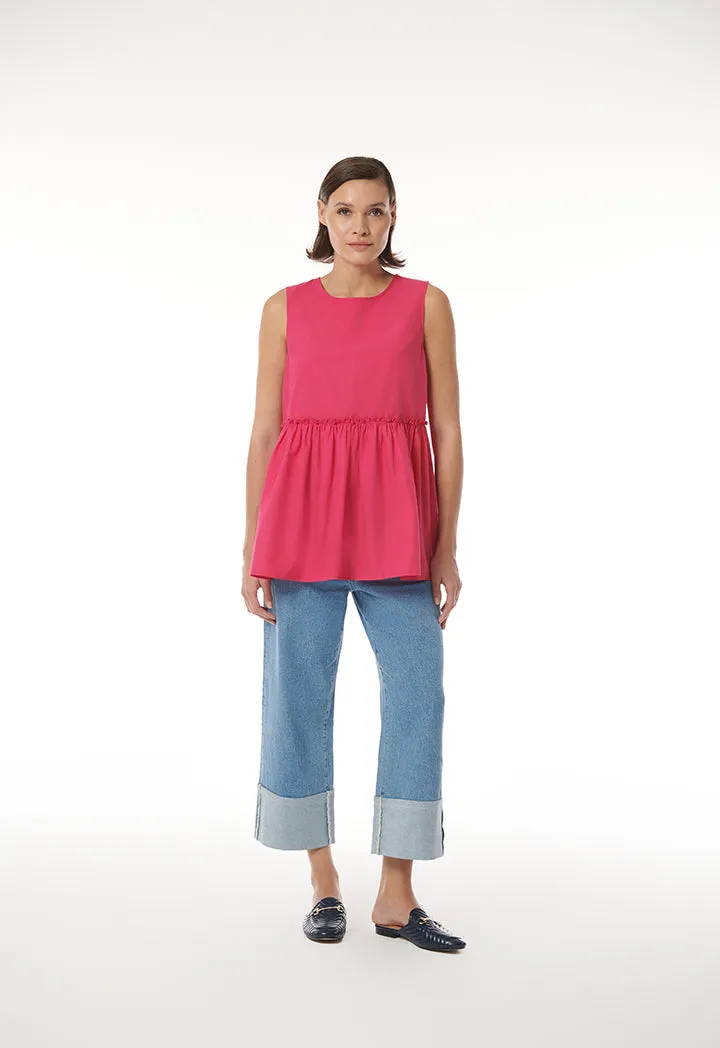 Choice Sleeveless Solid Gathered Top Fushia
