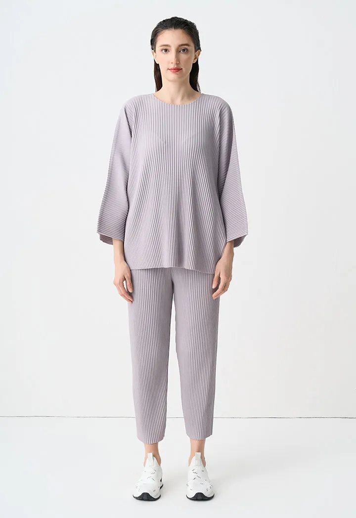 Choice Solid Pleated Long Sleeves Blouse Grey