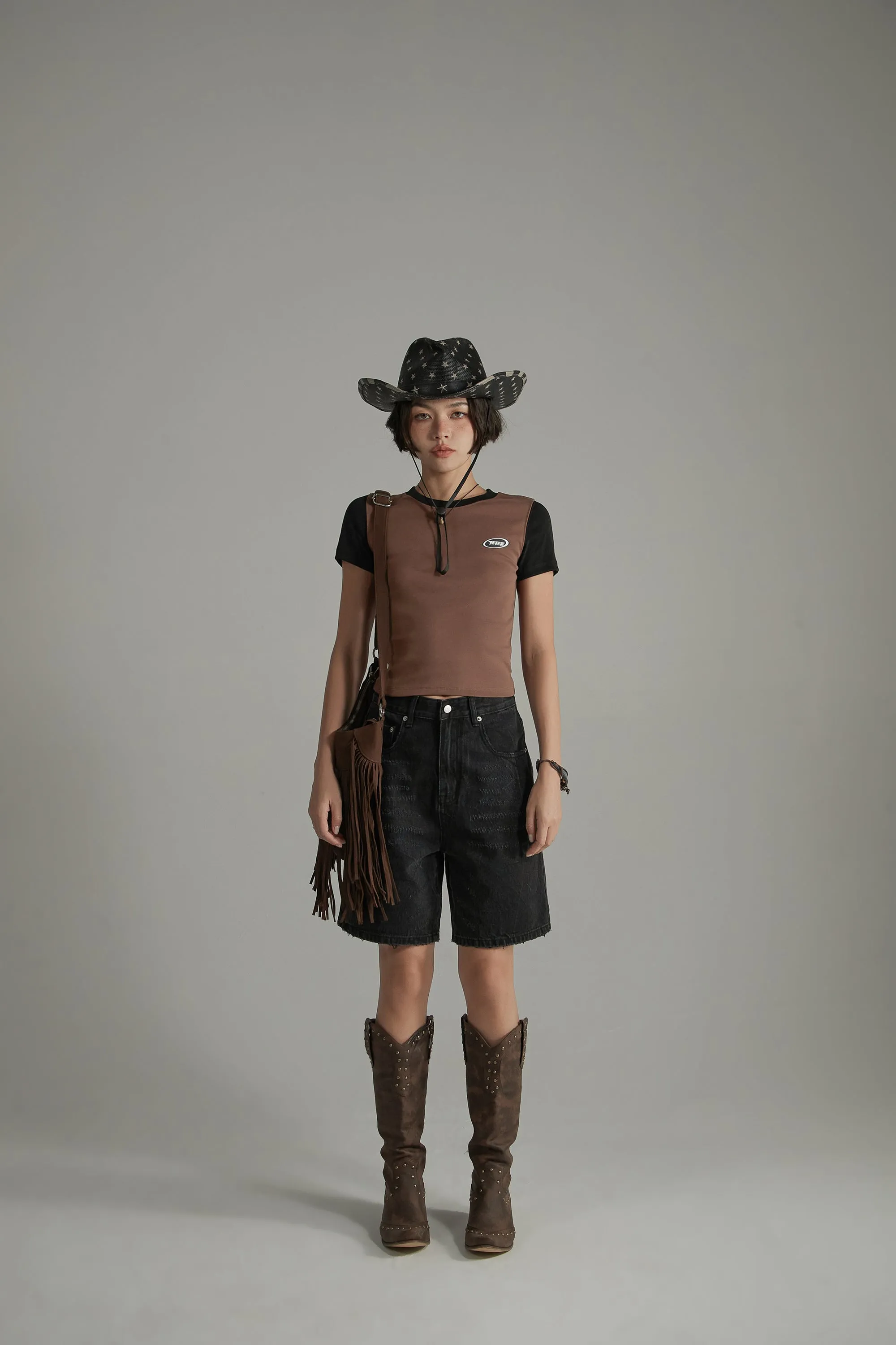 Color Contrast Basic Cropped T-Shirt