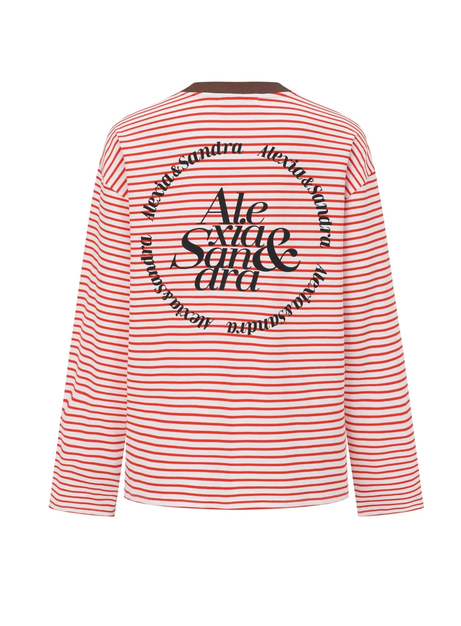 Contrast Collar Rabbit Stripe T-Shirt in Red