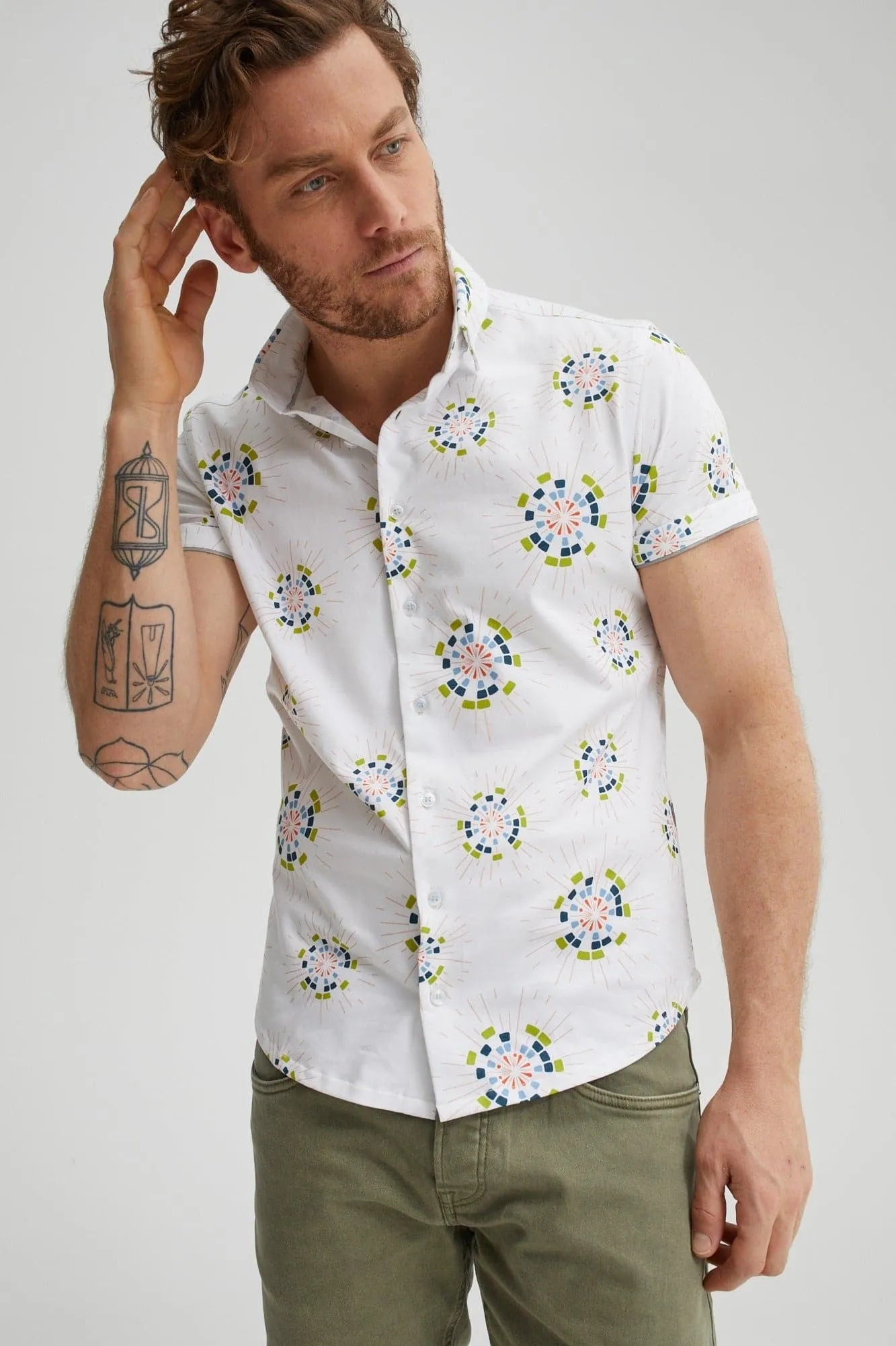 Cream Circular Print T-Series DryTouch® Shirt