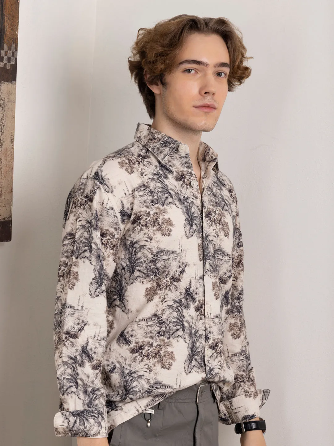 Cream Floral Printed Shirt