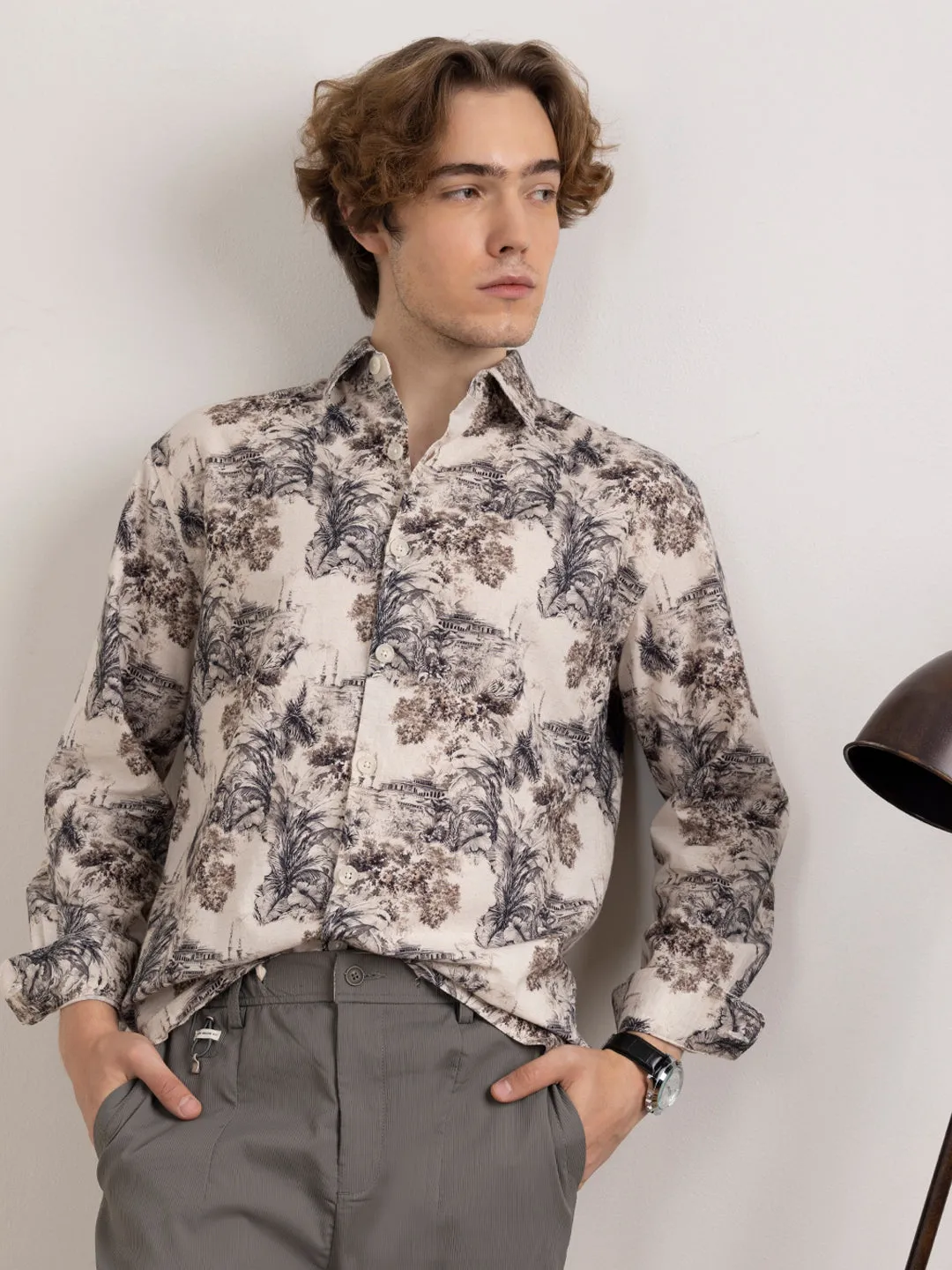 Cream Floral Printed Shirt