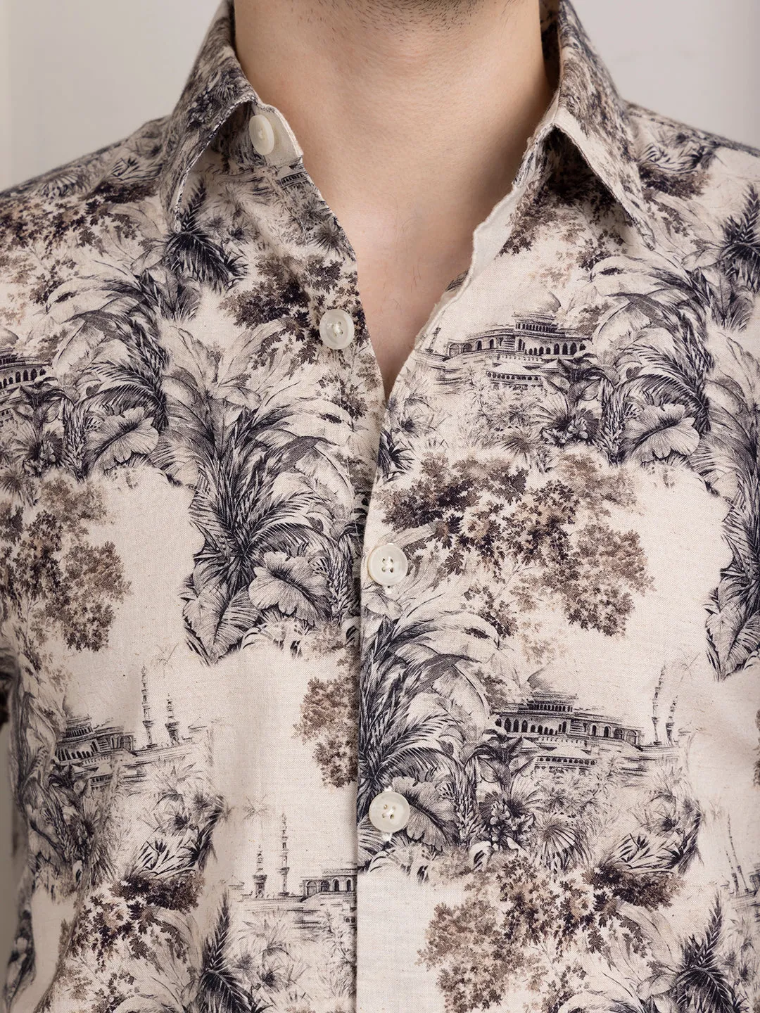 Cream Floral Printed Shirt