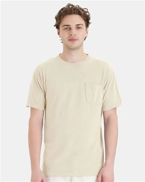 Custom Embroidered - ComfortWash by Hanes - Garment-Dyed Pocket T-Shirt - Parchment - GDH150