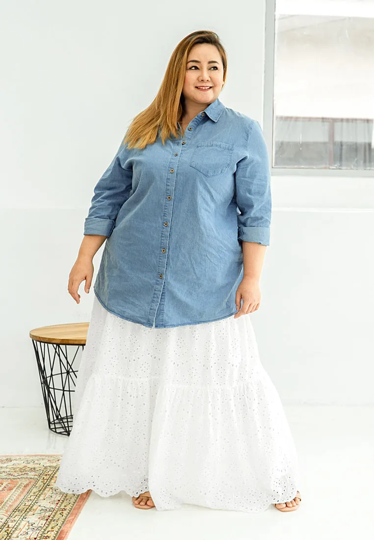 Denalie Denim Long Sleeve Shirt - Acid Wash Blue