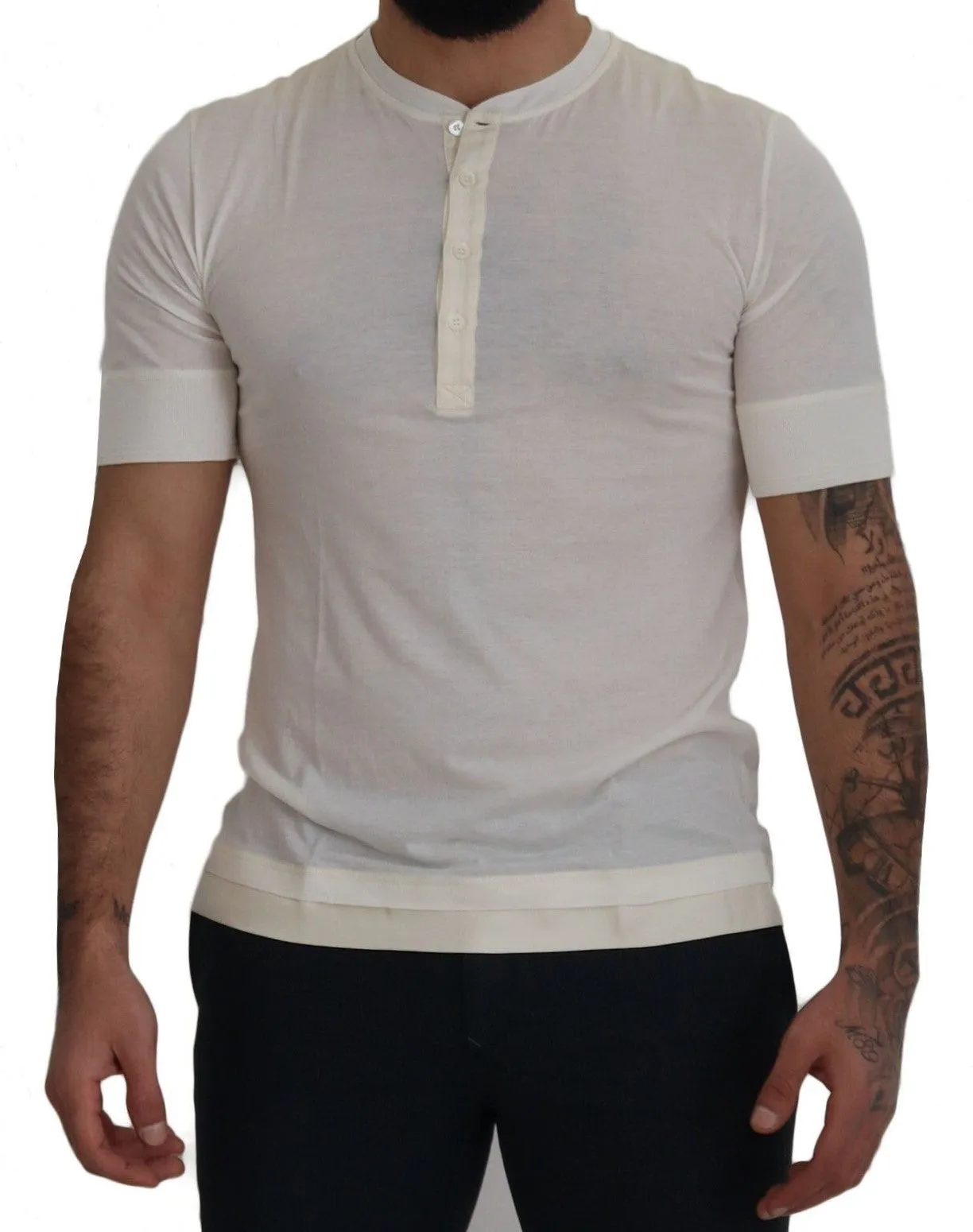 Dolce & Gabbana Elegant Off-White Silk Blend Crew Neck Tee