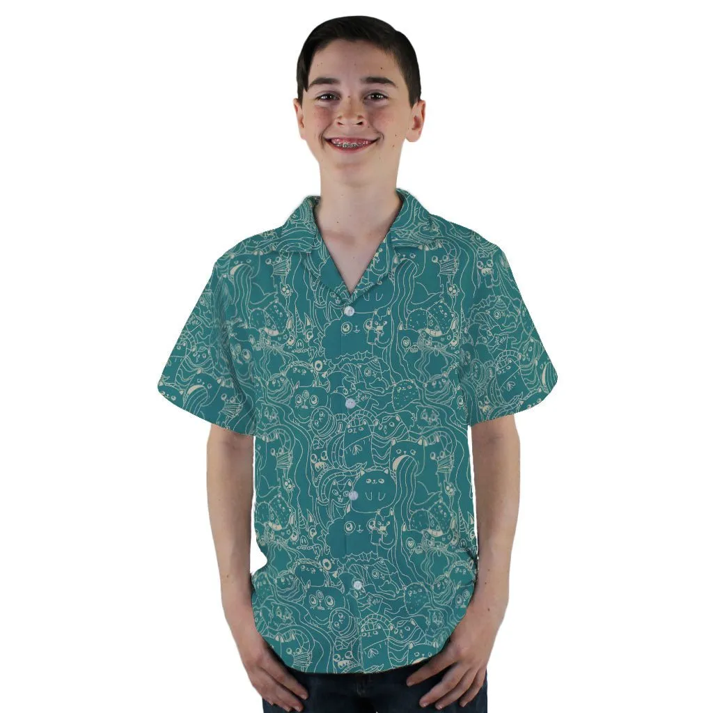 Exploding Kittens Mashup Mossy Teal Youth Hawaiian Shirt