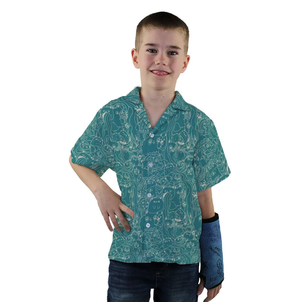 Exploding Kittens Mashup Mossy Teal Youth Hawaiian Shirt
