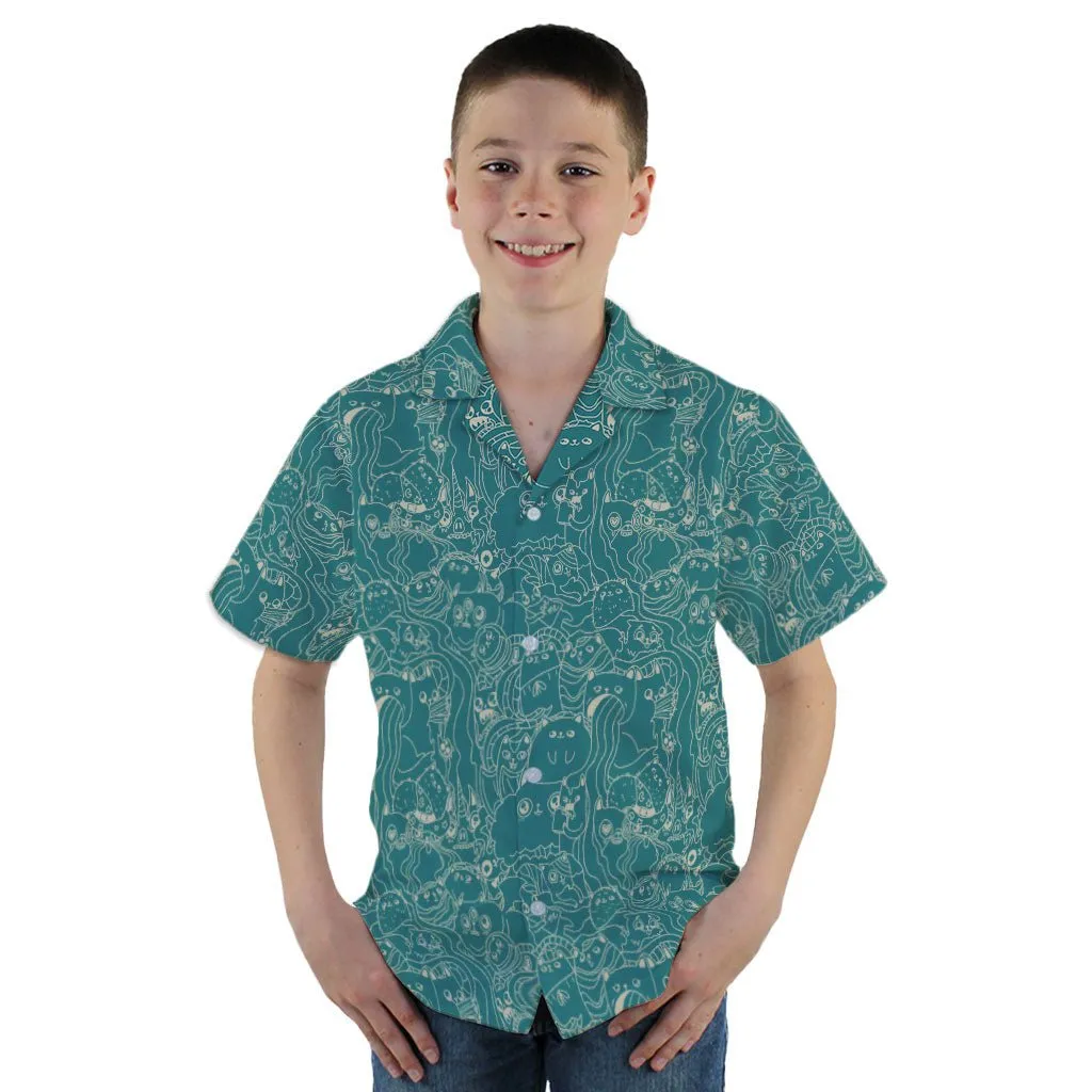 Exploding Kittens Mashup Mossy Teal Youth Hawaiian Shirt