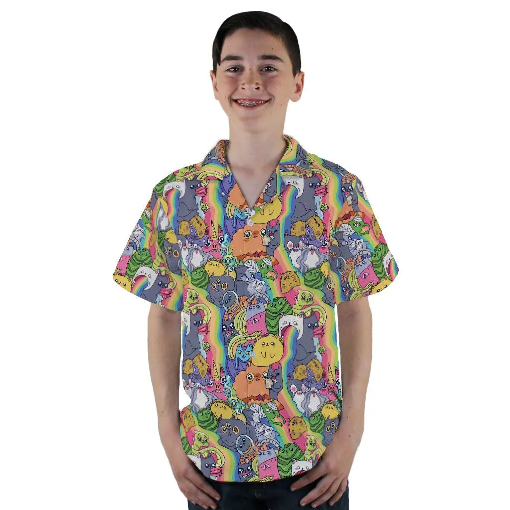 Exploding Kittens Rainbow Explosion Youth Hawaiian Shirt