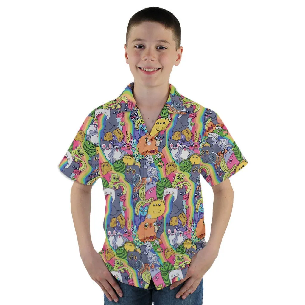 Exploding Kittens Rainbow Explosion Youth Hawaiian Shirt