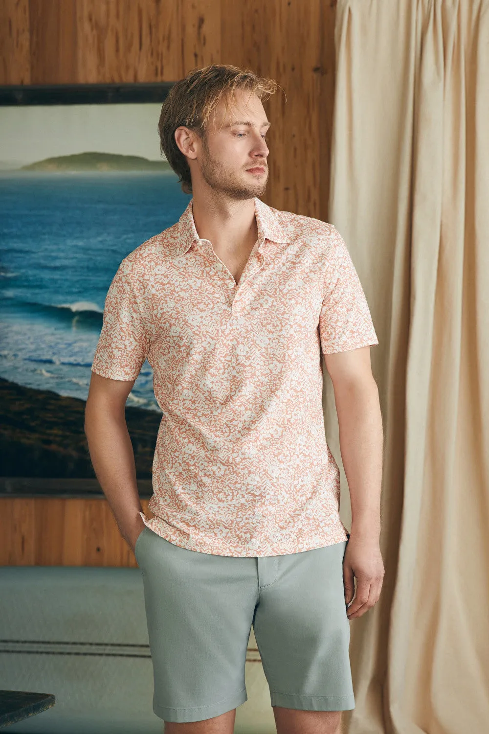 Faherty Movement Short-Sleeve Pique Polo Shirt in Hilo Rose Floral Print