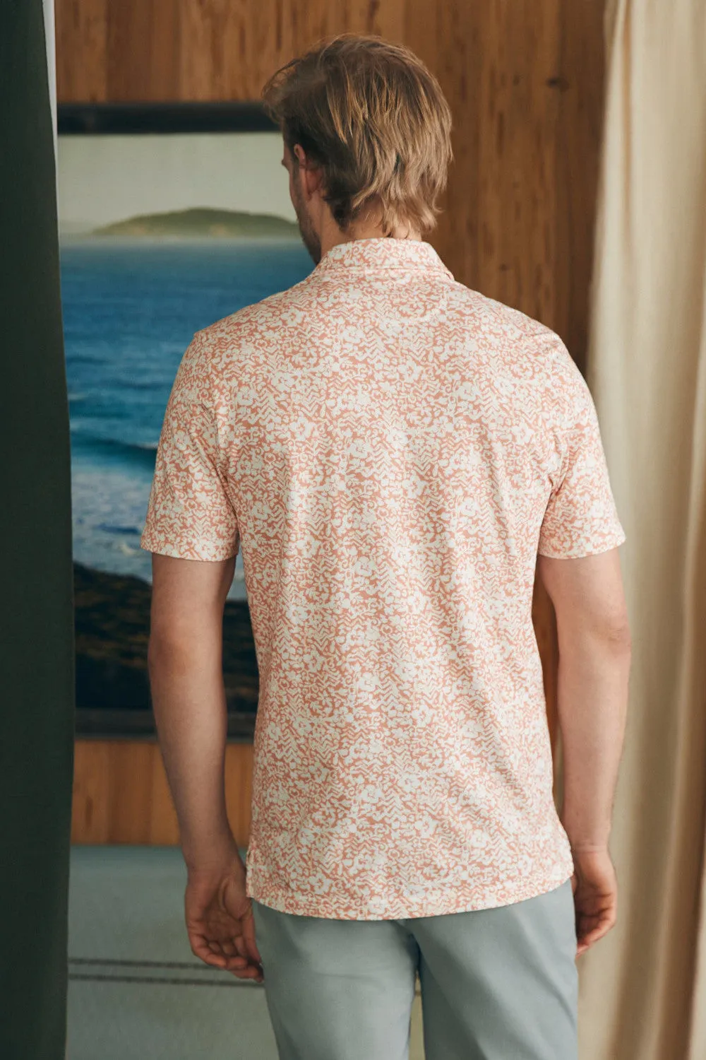 Faherty Movement Short-Sleeve Pique Polo Shirt in Hilo Rose Floral Print