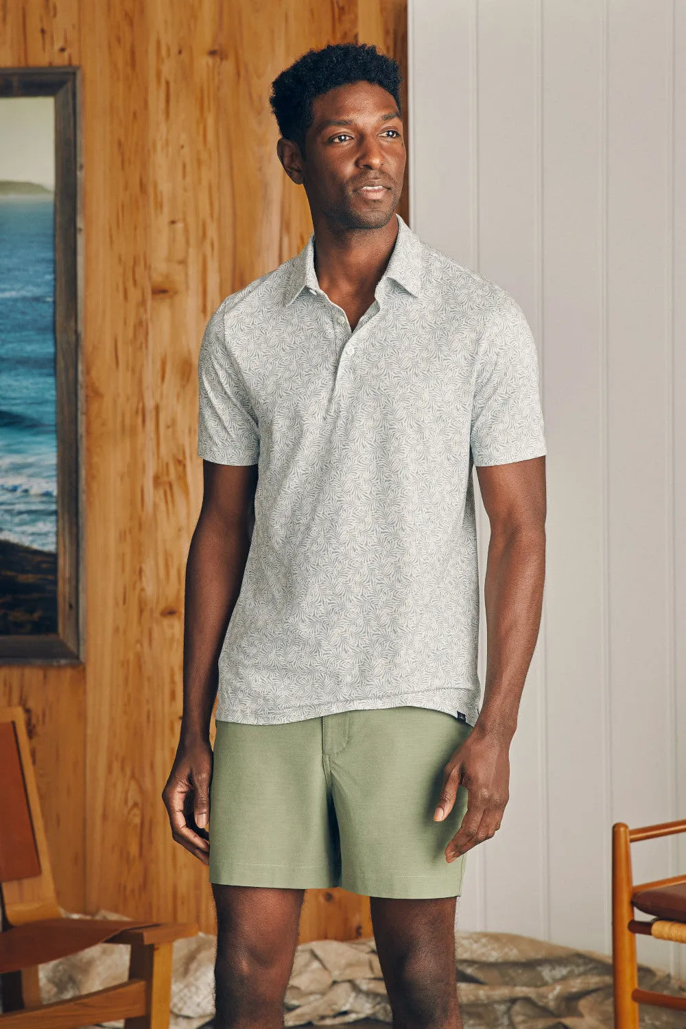 Faherty Movement Short-Sleeve Pique Polo Shirt in Sky Canopy Print
