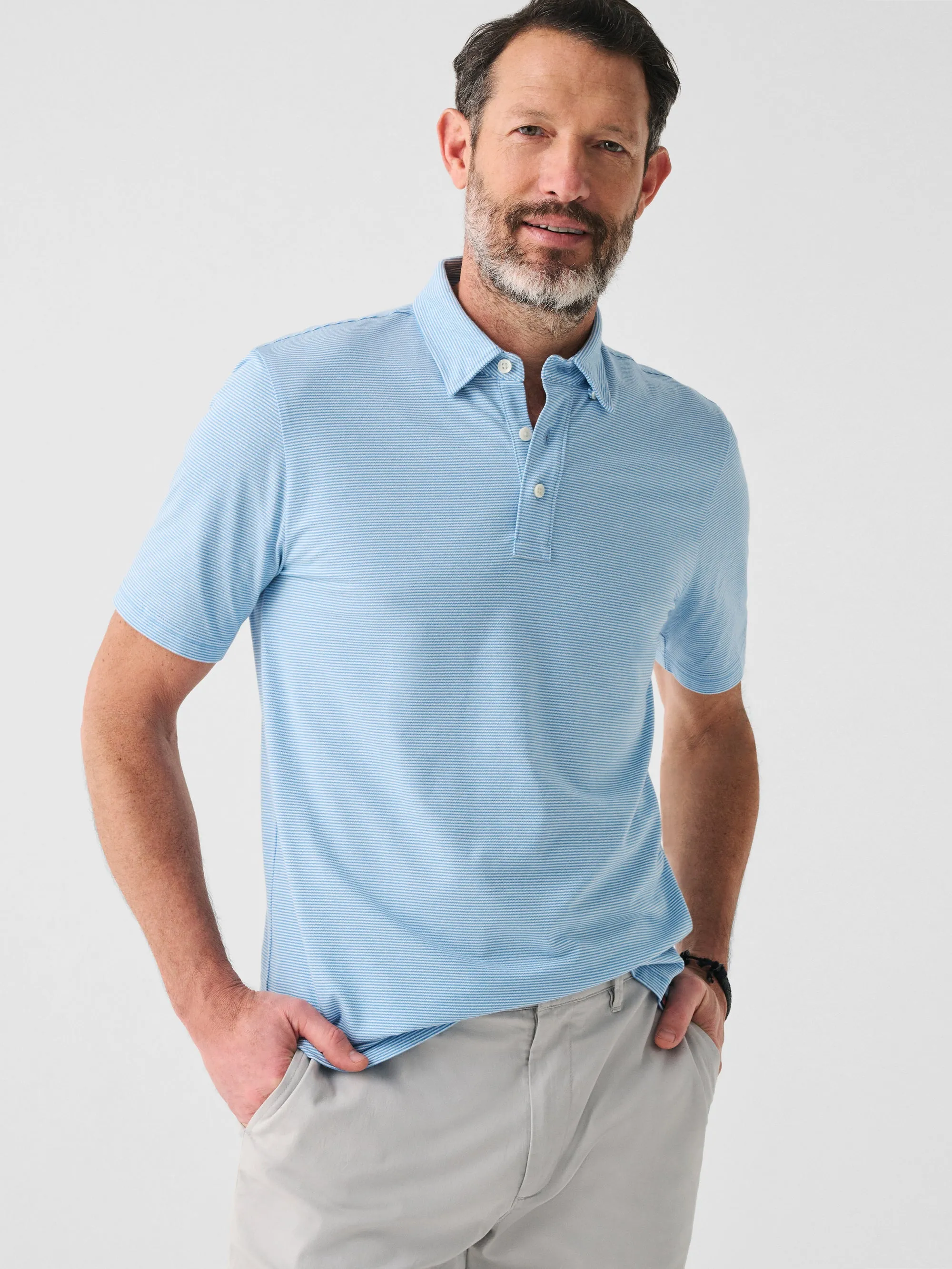 Faherty Short-Sleeve Movement™ Pique Polo in Clean Lake Feeder