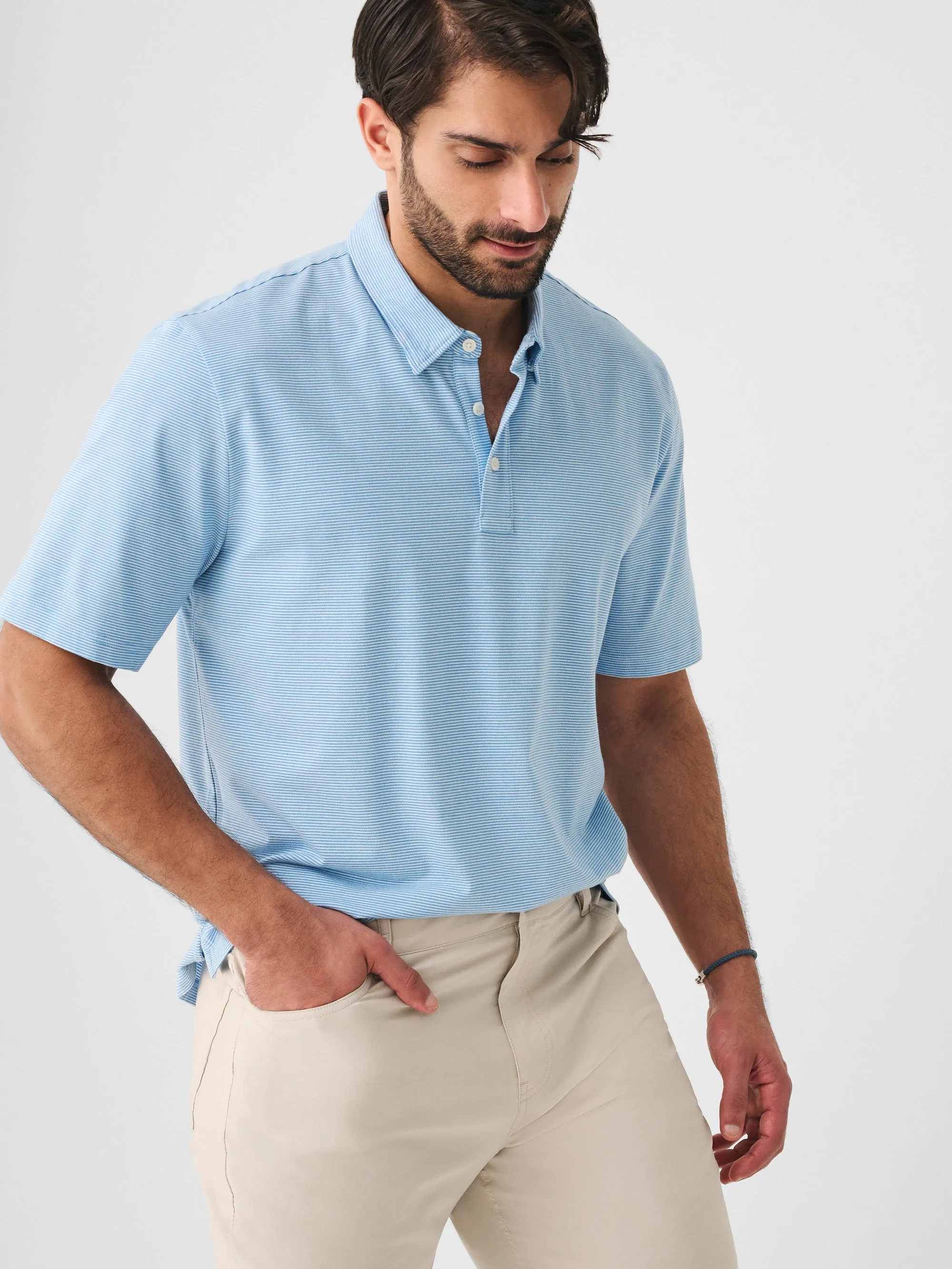 Faherty Short-Sleeve Movement™ Pique Polo in Clean Lake Feeder