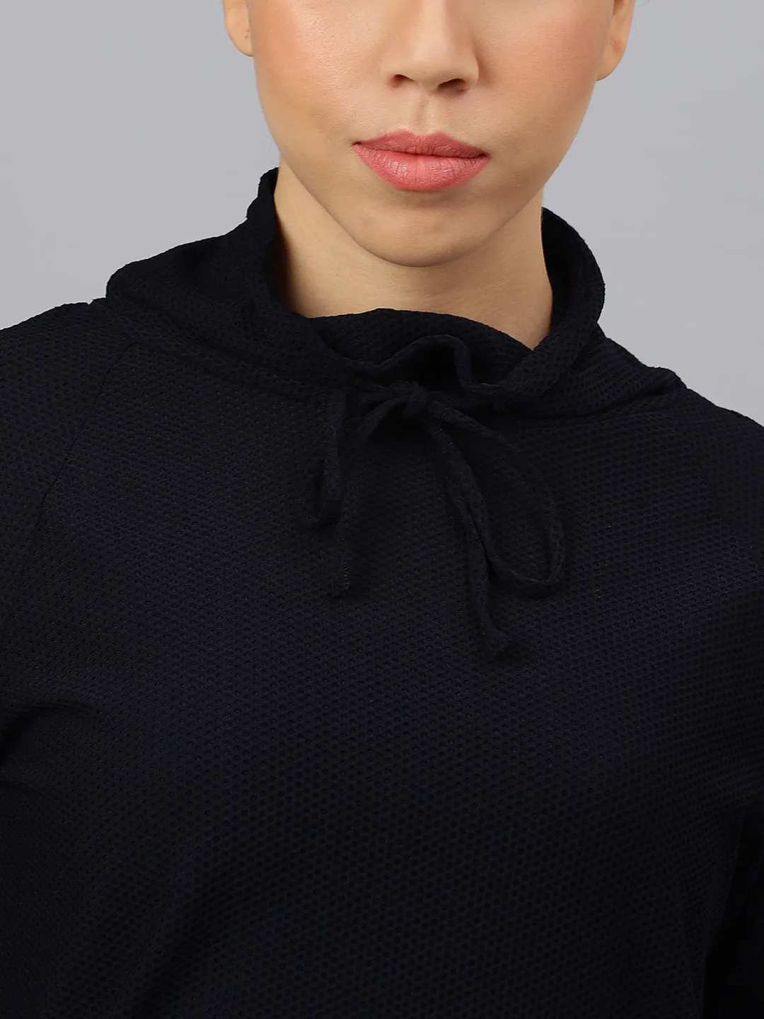Fitkin Women's Navy Bubble Turtle Neck Top