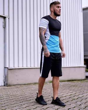 Flavy Shirt   Short  Ensemble - Black White Blue X64B
