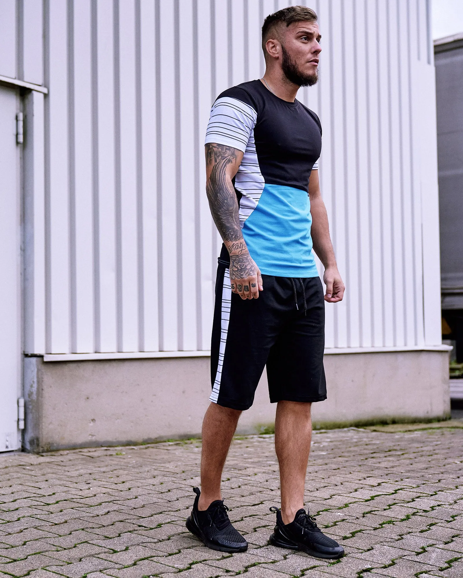 Flavy Shirt   Short  Ensemble - Black White Blue X64B