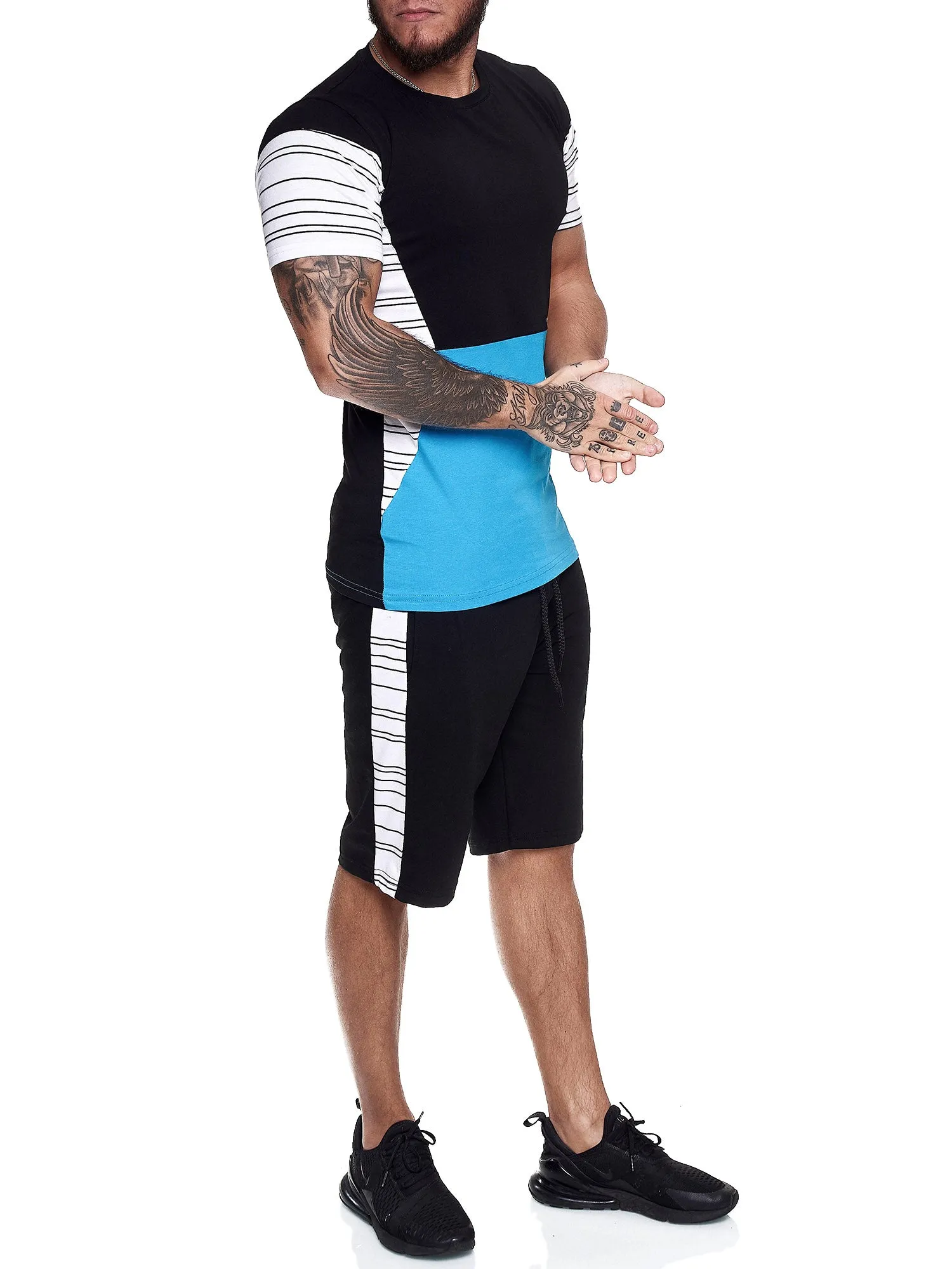 Flavy Shirt   Short  Ensemble - Black White Blue X64B