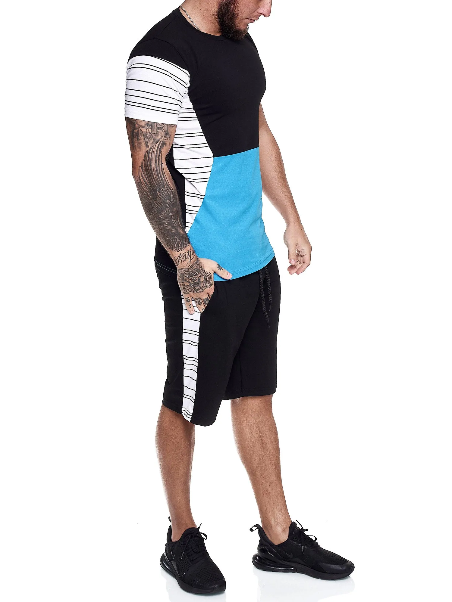 Flavy Shirt   Short  Ensemble - Black White Blue X64B