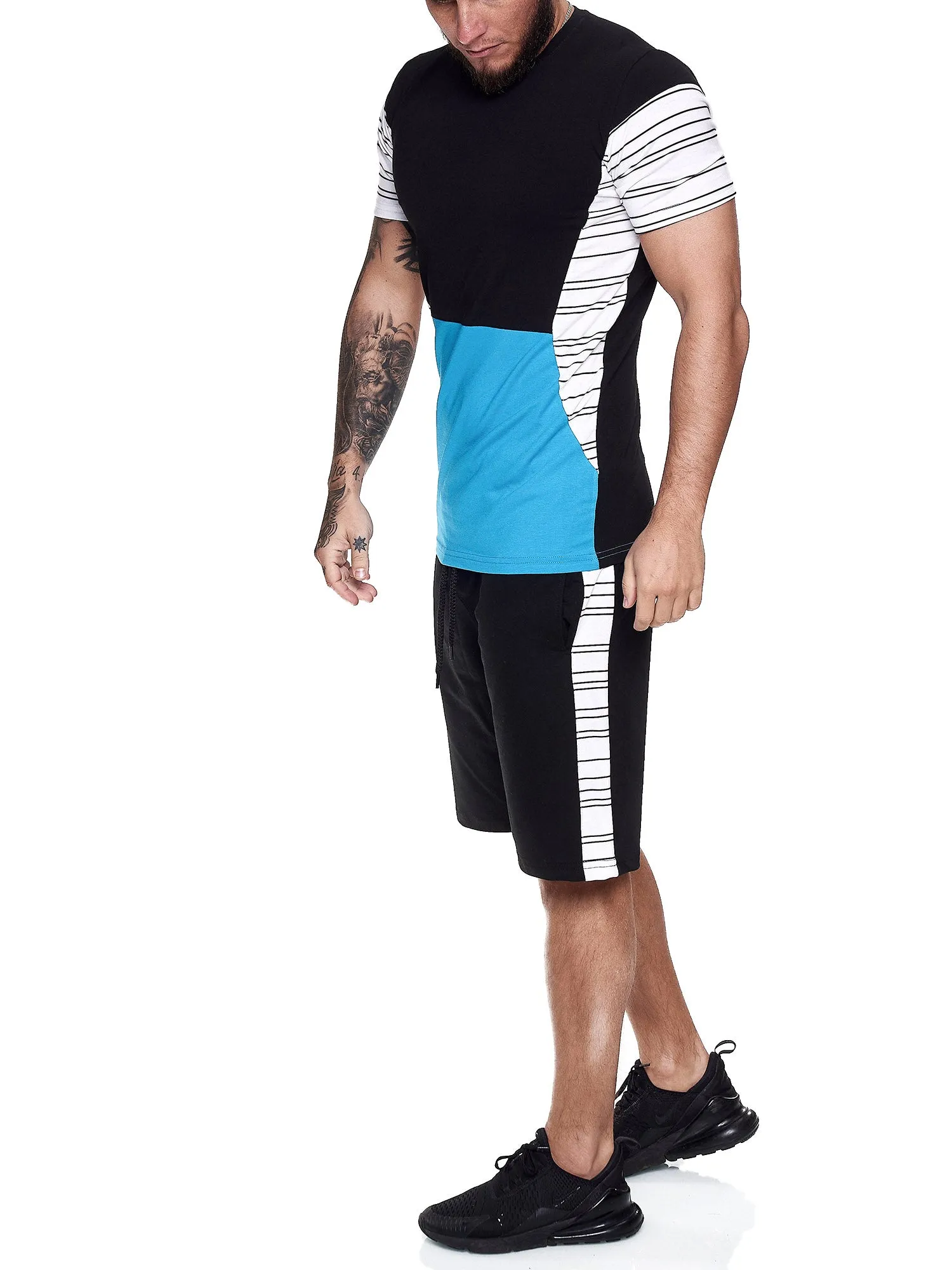 Flavy Shirt   Short  Ensemble - Black White Blue X64B