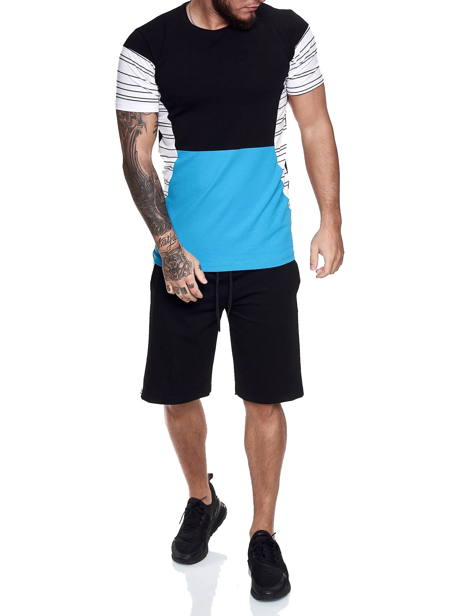 Flavy Shirt   Short  Ensemble - Black White Blue X64B