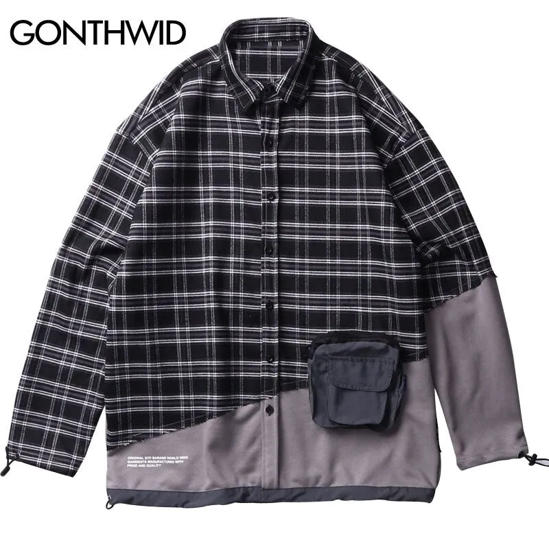 Front Zip Pocket Patchwork Shirt