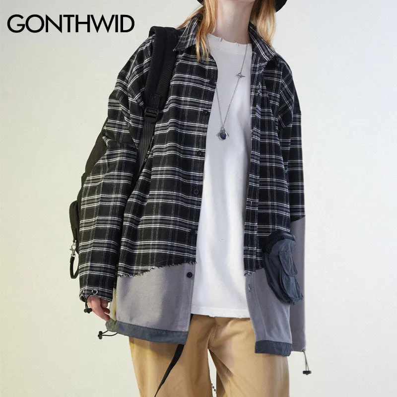 Front Zip Pocket Patchwork Shirt