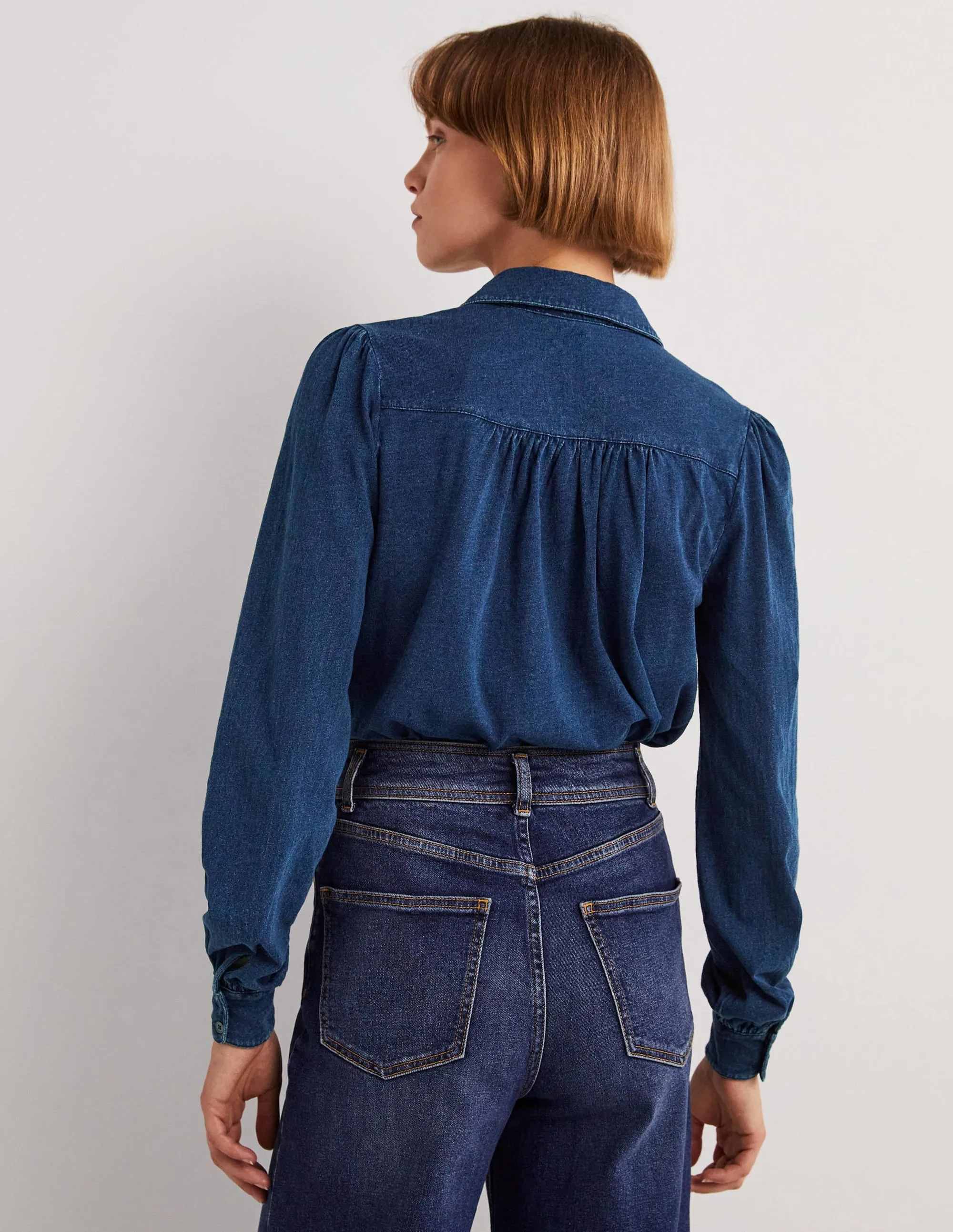 Gathered Detail Shirt-Indigo