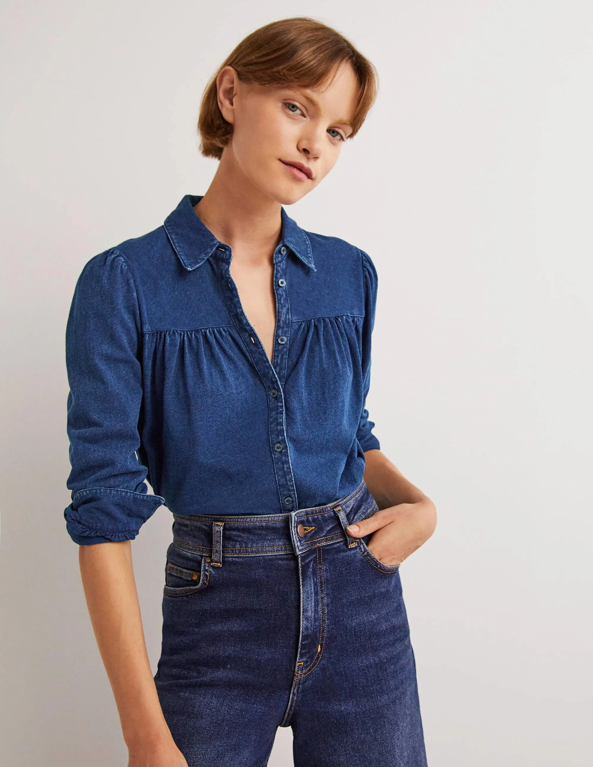 Gathered Detail Shirt-Indigo