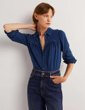 Gathered Detail Shirt-Indigo