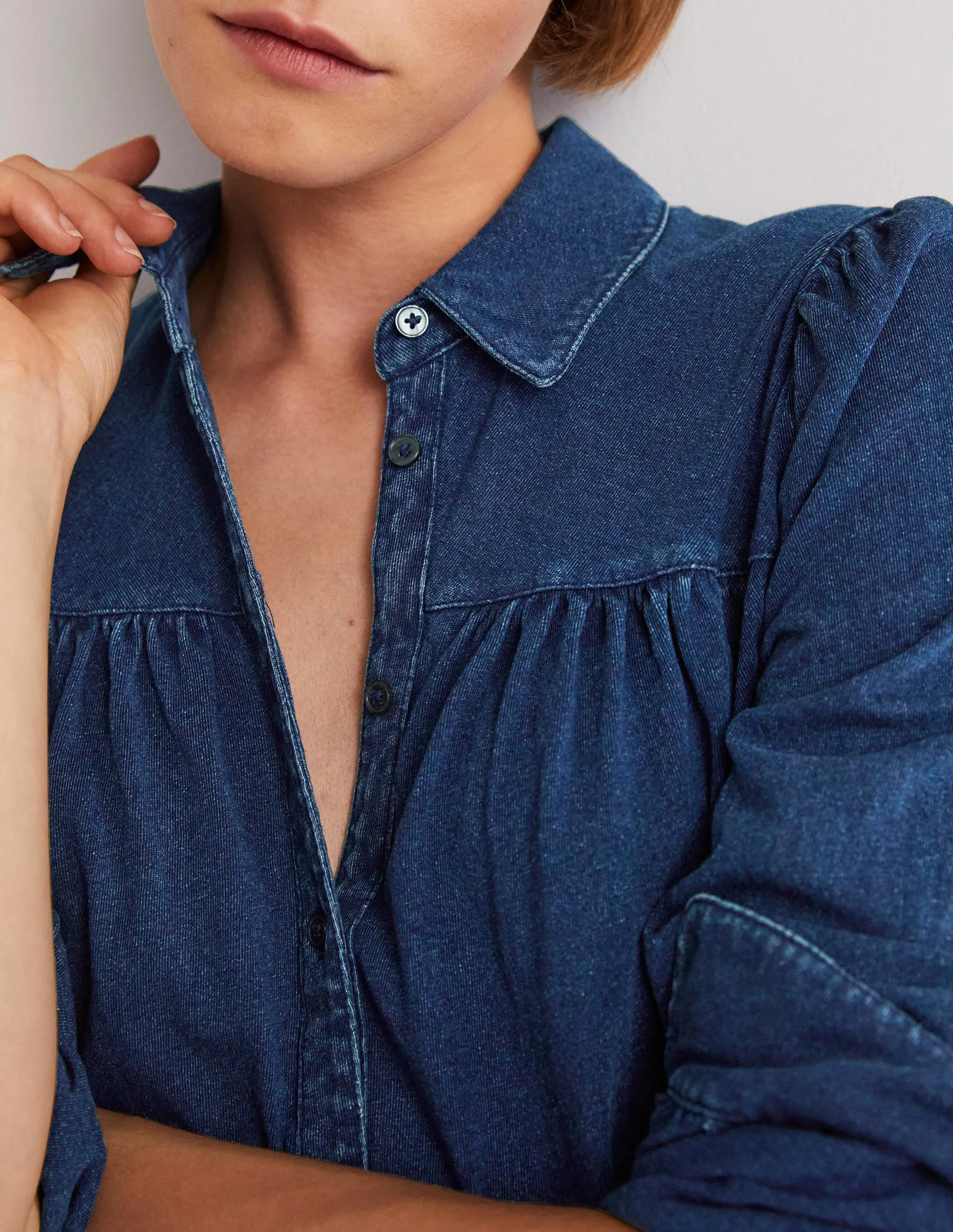 Gathered Detail Shirt-Indigo