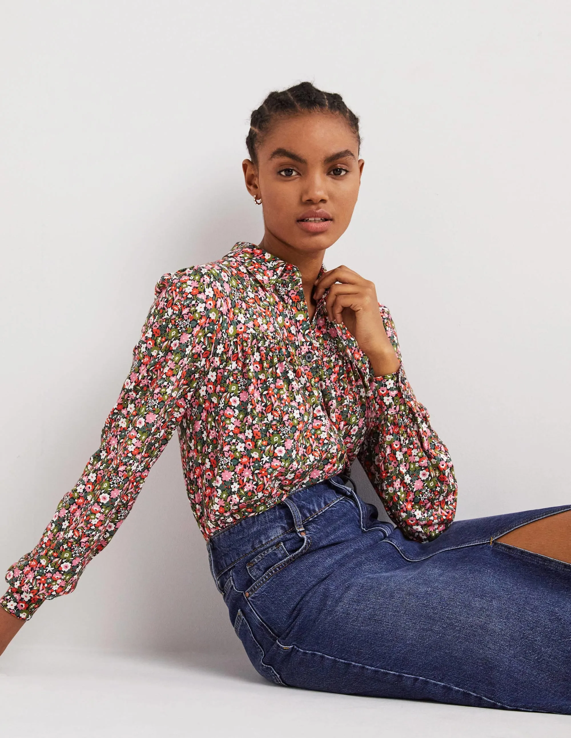 Gathered Detail Shirt-Multi, Floret Meadow