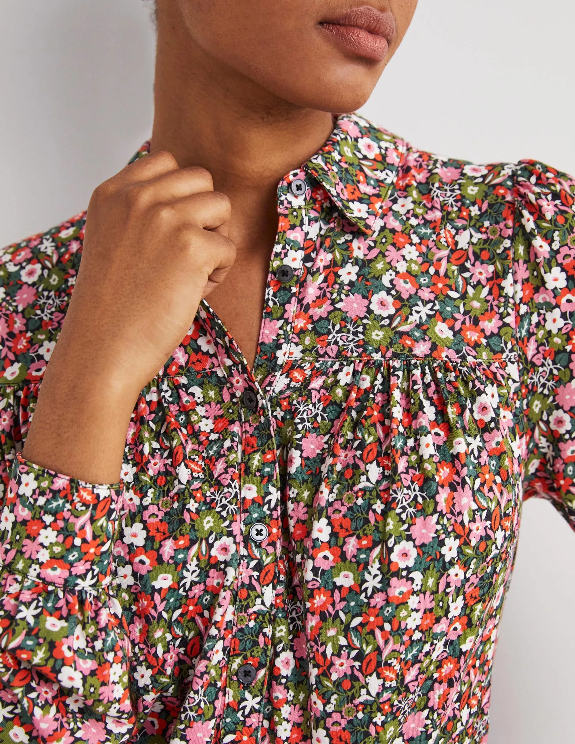 Gathered Detail Shirt-Multi, Floret Meadow