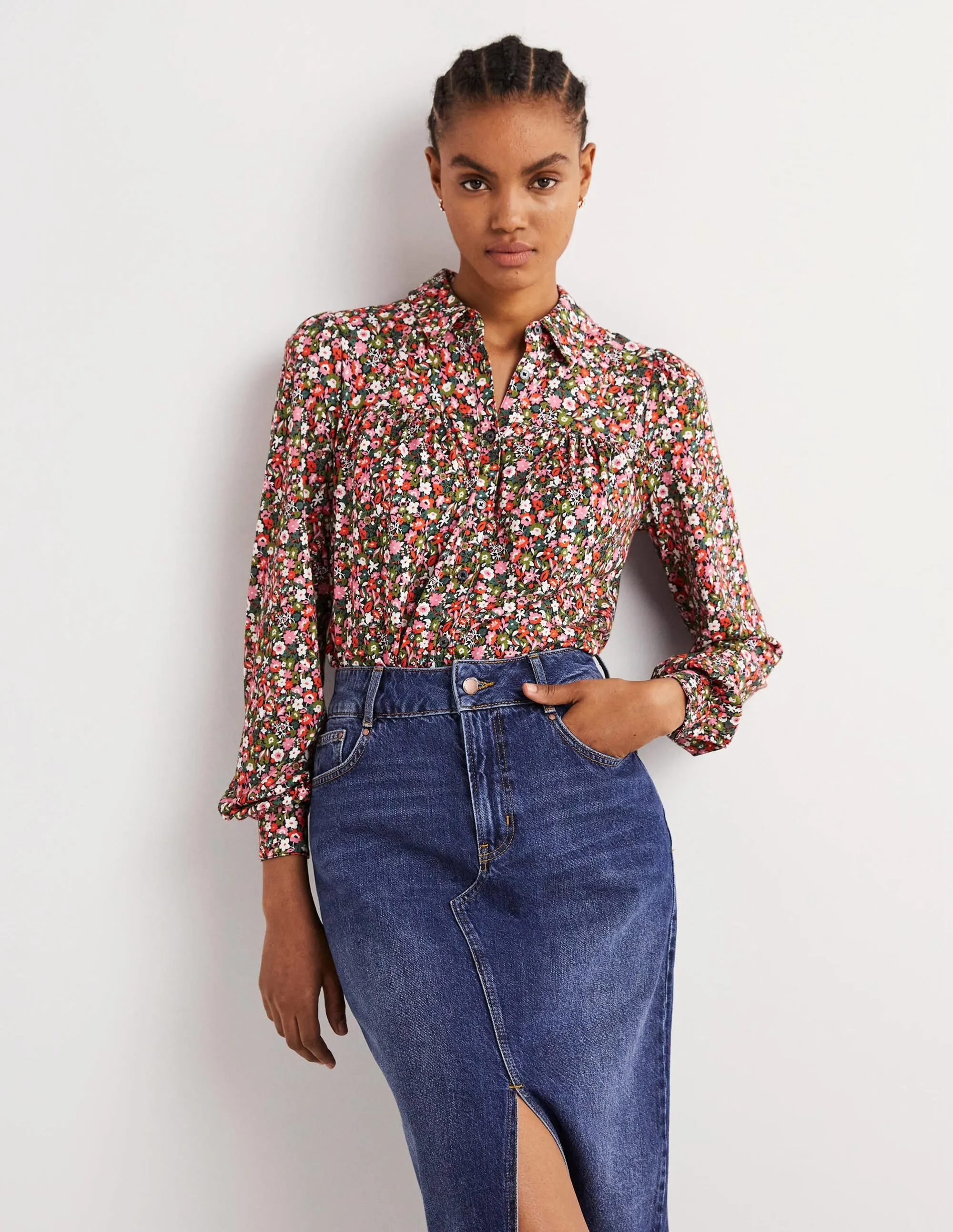 Gathered Detail Shirt-Multi, Floret Meadow