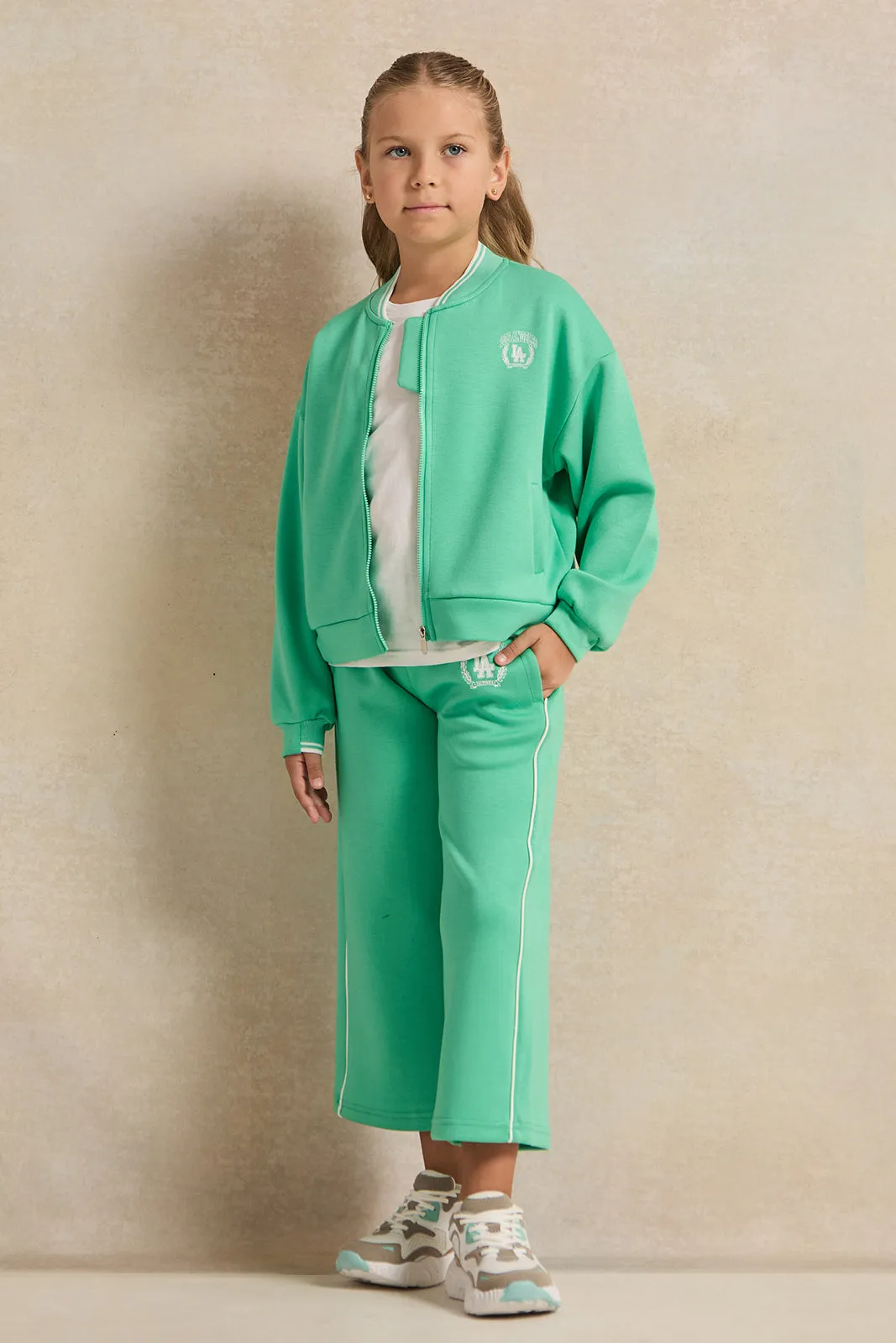 Girls Green Wide Leg Active Pants
