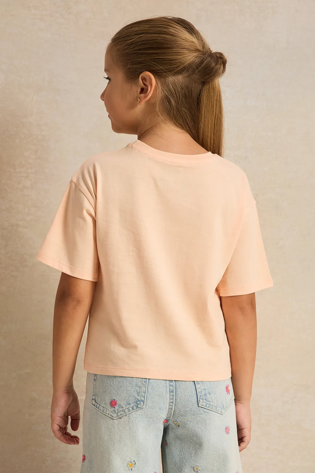 Girls Orange Printed T-Shirt