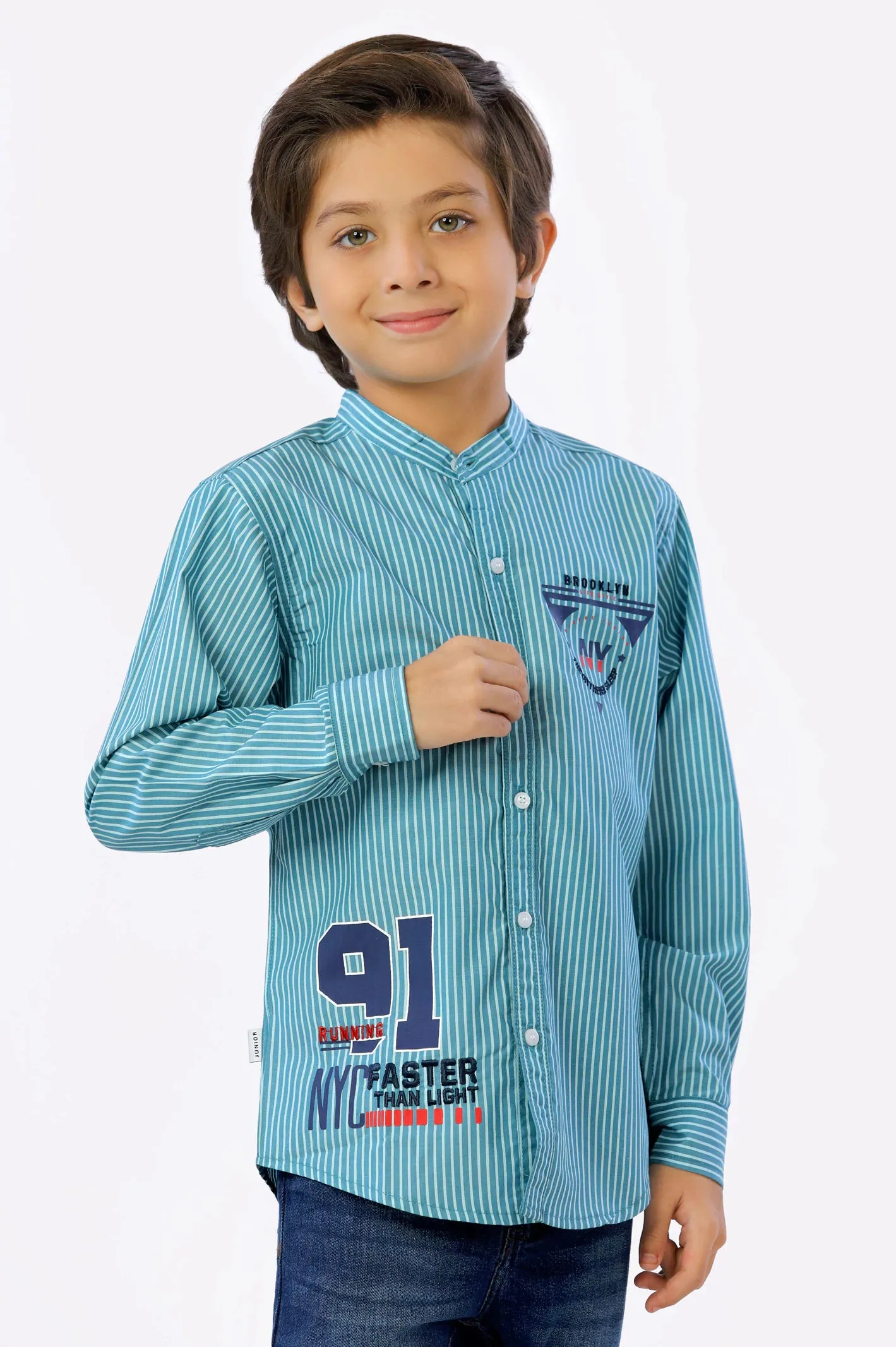 Green Pinstripe Boys Shirt