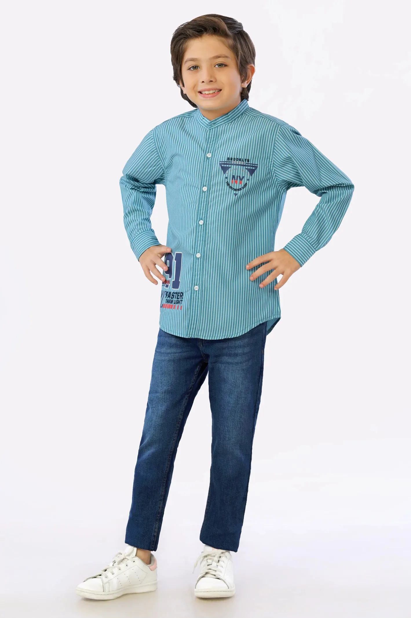 Green Pinstripe Boys Shirt