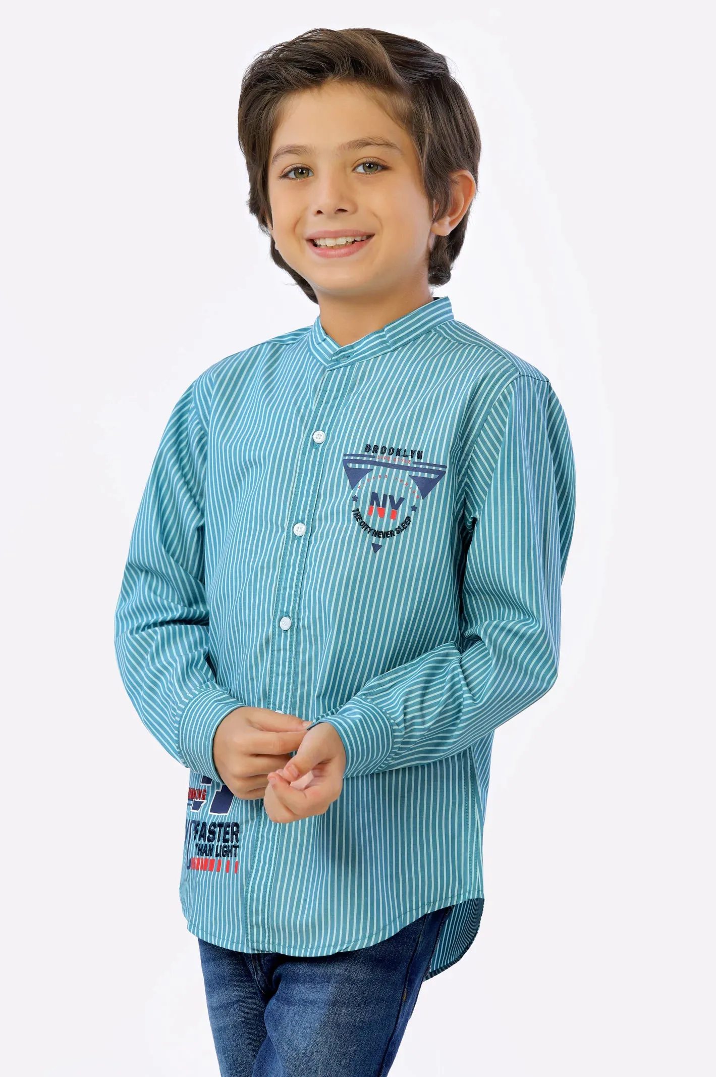 Green Pinstripe Boys Shirt