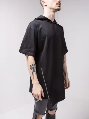 Hooded Side Zip Black T-shirt