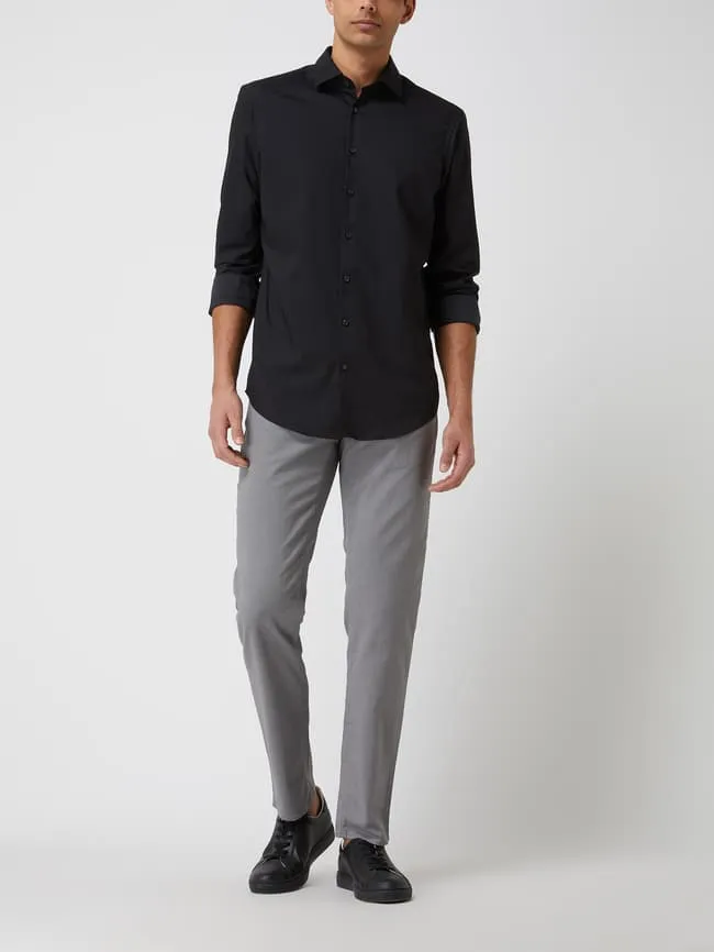 Jake*s regular fit business shirt with elastic filling, black
