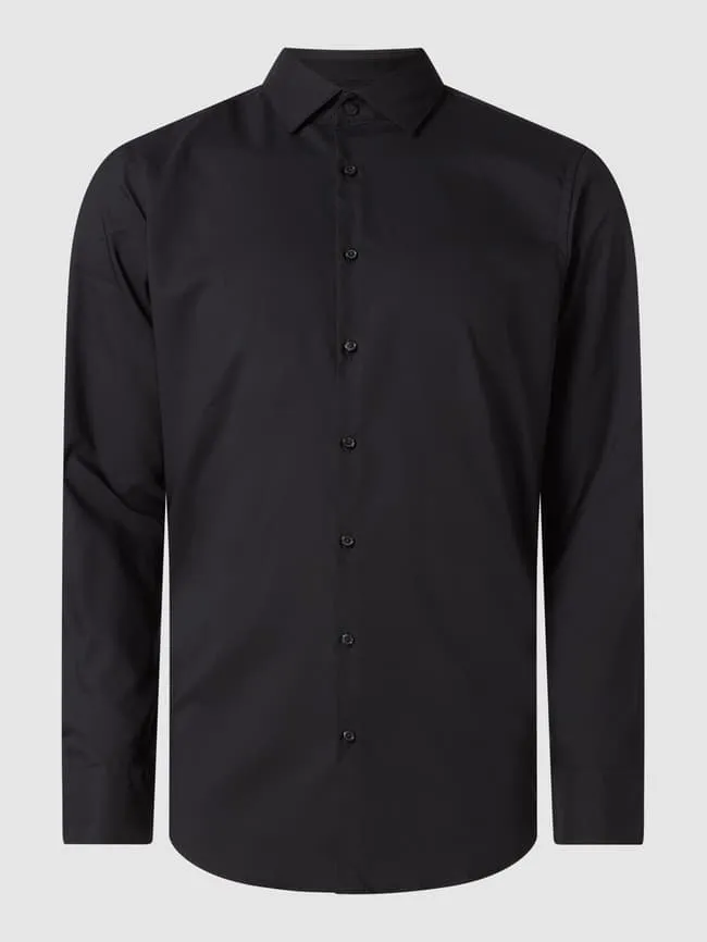 Jake*s regular fit business shirt with elastic filling, black