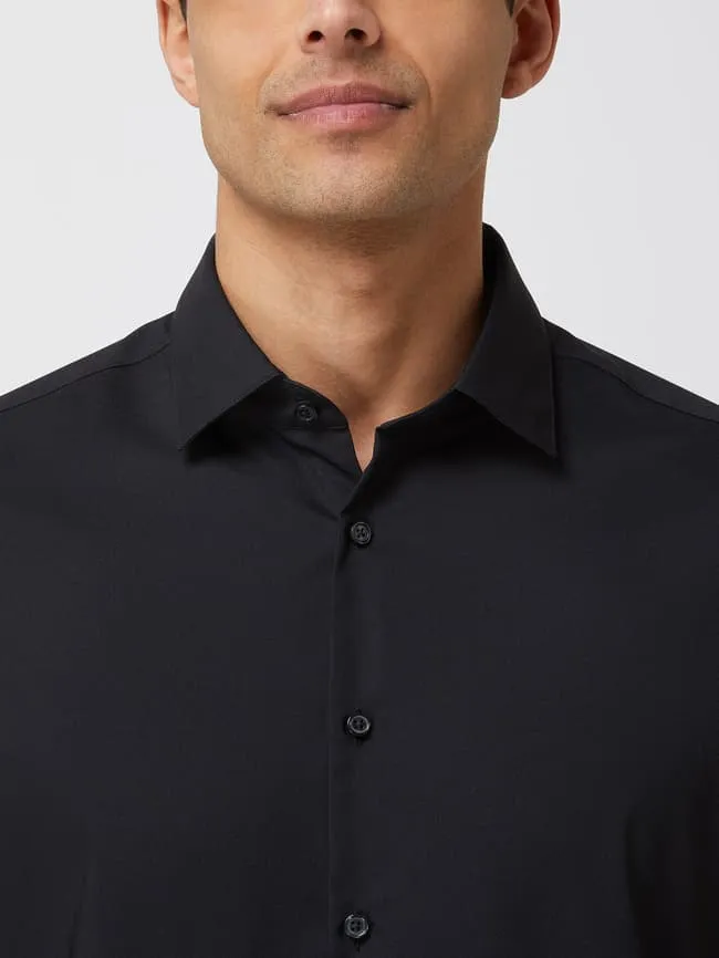 Jake*s regular fit business shirt with elastic filling, black