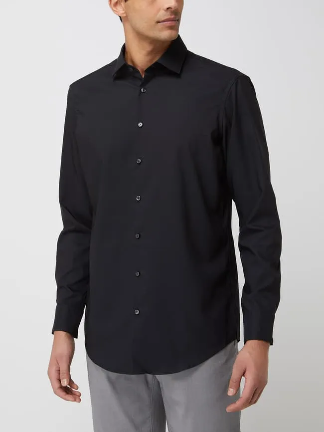Jake*s regular fit business shirt with elastic filling, black