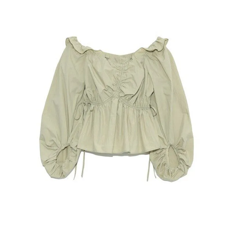 Joskaa Christmas Gift Kuzuwata New Sweet Irregular Pleated Design Women Blouses Japan Style Simple Solid Woman Blusas 2024 Spring  Summer Shirts