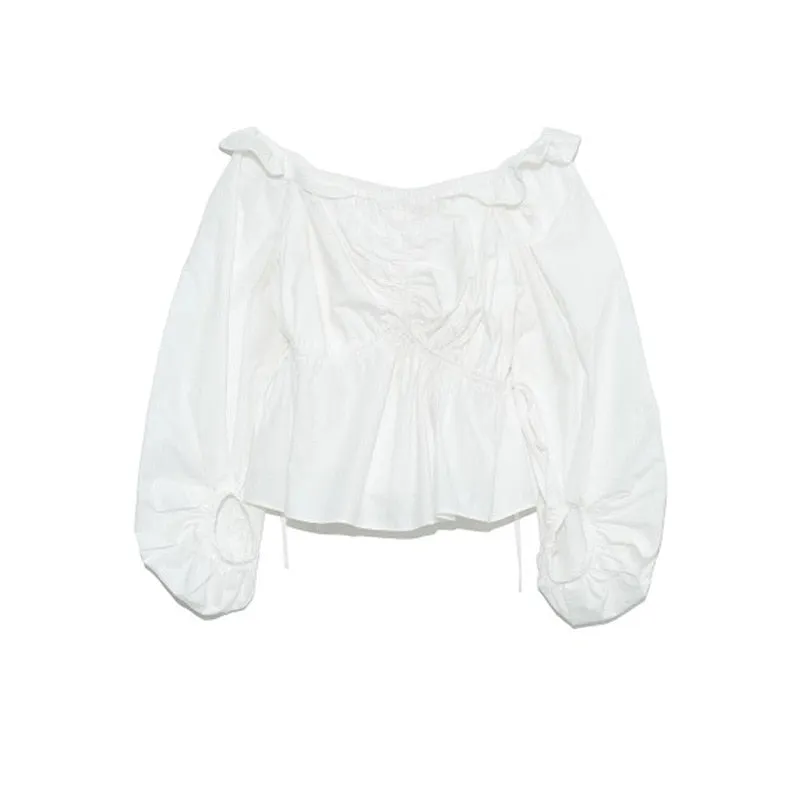 Joskaa Christmas Gift Kuzuwata New Sweet Irregular Pleated Design Women Blouses Japan Style Simple Solid Woman Blusas 2024 Spring  Summer Shirts