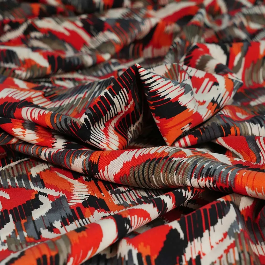 Lima - Orange Linear Viscose Stretch Woven Twill Fabric Sample